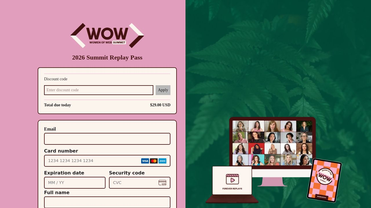 Women of Web Summit Replay Pass checkout page