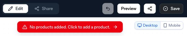 The Plandalf editor top bar showing preview and share controls for a buying surface.